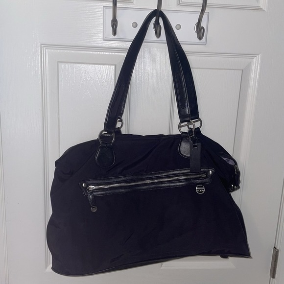 Tumi Carry On Travel Duffel Weekender Bag Black Nylon Leather Luggage With Pouch - Picture 1 of 16